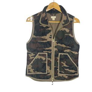 J Crew Puffer Vest‎ Camo Camouflage Print Double Zip Quilted Blogger Favorite S